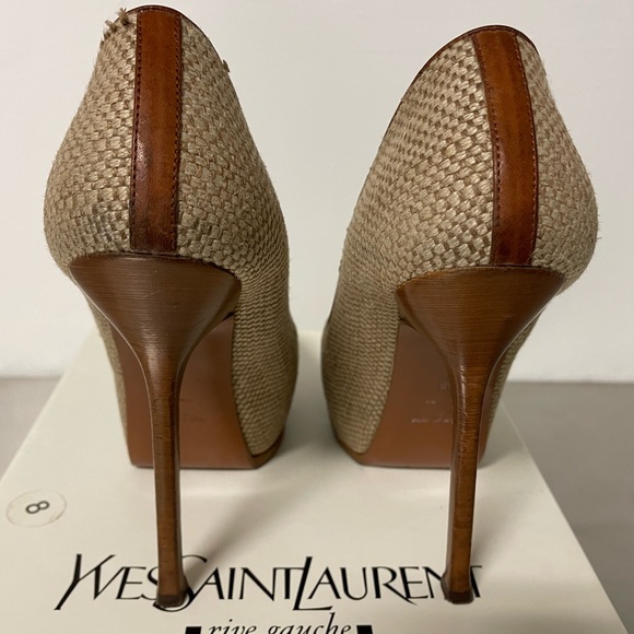 Saint Laurent Brown Natural Cap-toe Tribtoo Almond Pumps - Picture 2 of 4